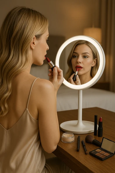 Profesyonel LED Makyaj Aynası – Dokunmatik, 3 Işık Modu, Şarjlı 360° Ayarlanabilir Ayna Beyaz - Resim 2