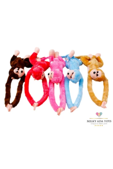 PELUS MAYMUN SESLİ SARILAN CIRT CIRTLI 55 cm 4 FARKLI RENK - Resim 2