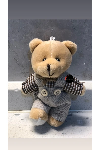Sevimli Elbiseli Tulumlu Ayıcık Peluş Oyuncak Anahtarlık Uyku Arkadaşı Hediyelik 12 CM ürün görseli 1