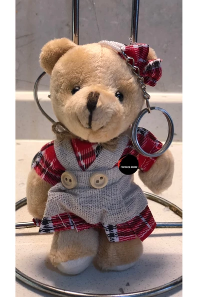 Sevimli Elbiseli Kurdeleli Ayıcık Peluş Oyuncak Desenli Anahtarlık Uyku Arkadaşı Hediyelik 12 CM ürün görseli 1