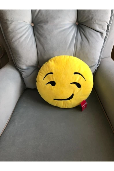 Sarı Emoji Yastık – Gülümseyen Surat Dekoratif Peluş Minder 35 cm - Resim 3