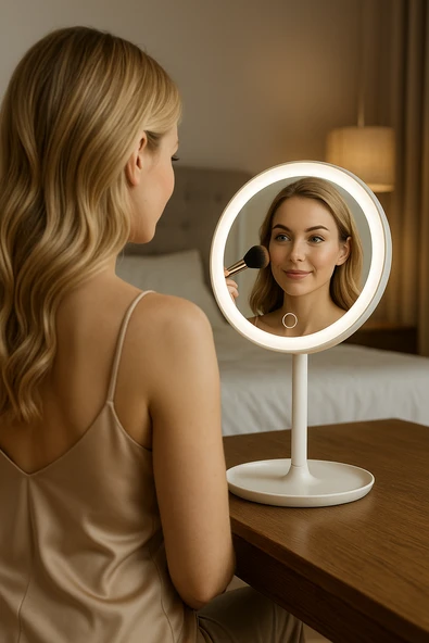 Profesyonel LED Makyaj Aynası – Dokunmatik, 3 Işık Modu, Şarjlı 360° Ayarlanabilir Ayna Beyaz - Resim 3