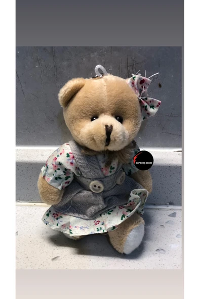 Sevimli Elbiseli Tulumlu Ayıcık Peluş Oyuncak Anahtarlık Uyku Arkadaşı Hediyelik 12 CM ürün görseli 1