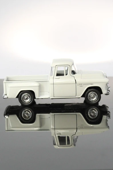 1955 Chevrolet Stepside Beyaz Kamyonet Çek Bırak Metal Model Oyuncak Araba 12 Cm - Resim 3