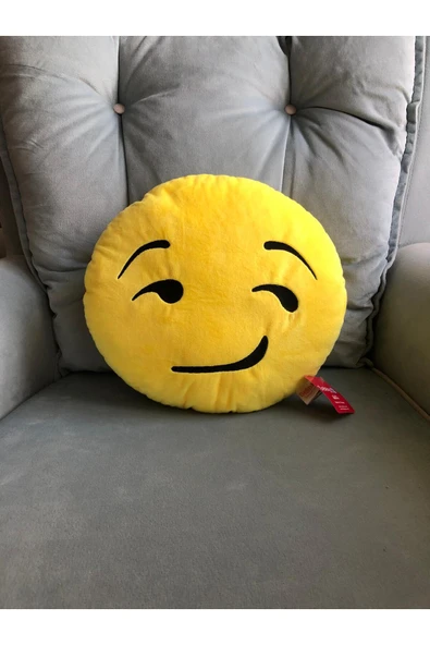 Sarı Emoji Yastık – Gülümseyen Surat Dekoratif Peluş Minder 35 cm ürün görseli 1