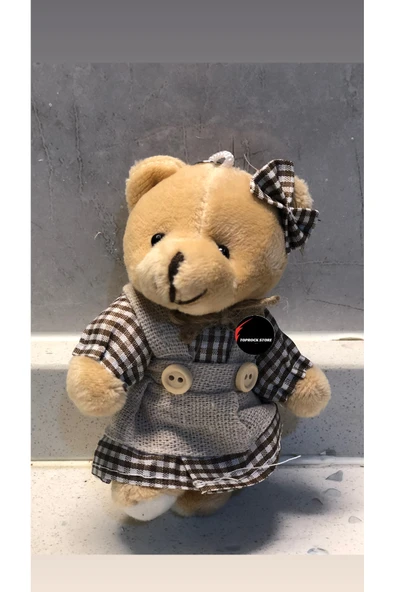 Sevimli Elbiseli Tulumlu Ayıcık Peluş Oyuncak Anahtarlık Uyku Arkadaşı Hediyelik 12 CM ürün görseli 1