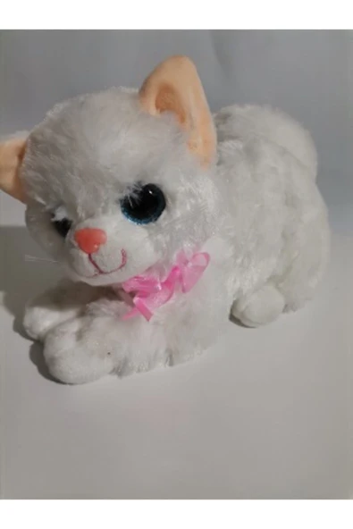 Oyuncak Pelüş Miyavlayan Kedi Papyonlu Boyu 30 cm - Resim 2