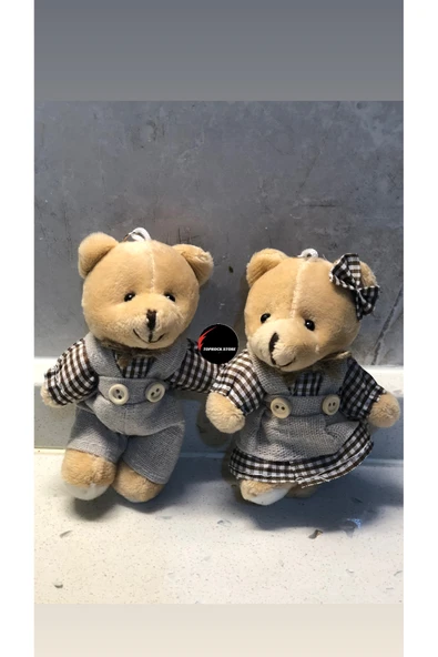 Sevimli Elbiseli Tulumlu Ayıcık Peluş Oyuncak Anahtarlık Uyku Arkadaşı Hediyelik 12 CM Sevgiliye Eşe ürün görseli 1