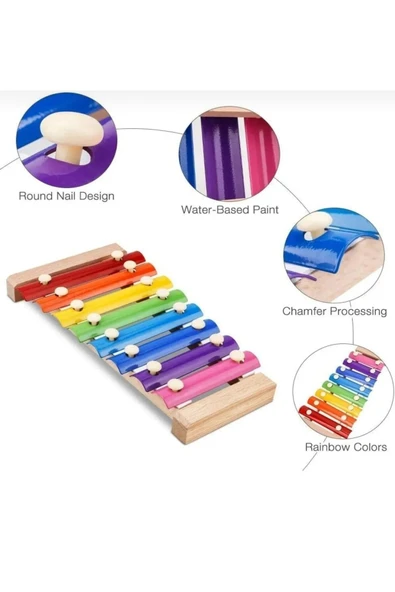 Tangram Hediyeli Büyük Boy Ahşap Ksilofon 8 Nota 8 Ton 25 cm 8 Tuşlu Sesli Selefon - Resim 2