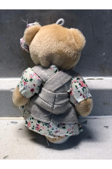 Sevimli Elbiseli Tulumlu Ayıcık Peluş Oyuncak Anahtarlık Uyku Arkadaşı Hediyelik 12 CM - Resim 2