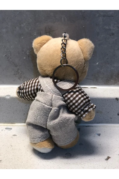 Sevimli Elbiseli Tulumlu Ayıcık Peluş Oyuncak Anahtarlık Uyku Arkadaşı Hediyelik 12 CM - Resim 2