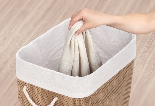 Bambu Kirli Çamaşır Sepeti Dikdörtgen Büyük Boy Kirli Sepeti Katlanır - Resim 3