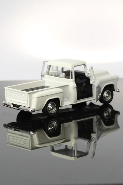 1955 Chevrolet Stepside Beyaz Kamyonet Çek Bırak Metal Model Oyuncak Araba 12 Cm - Resim 2