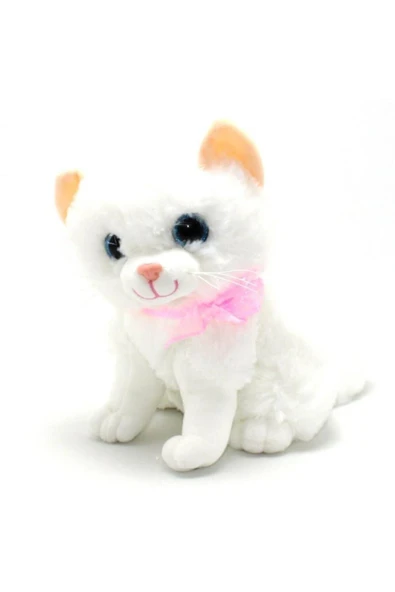 Miyavlayan Sesli Sarı Beyaz Desenli Peluş Kedi ürün görseli 1