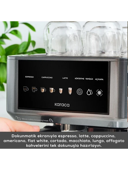 Karaca Mycaffe Barista S10 Entegre Süt Hazneli Otomatik Espresso Latte ve Cappuccino Mak. Galaxygrey - Resim 2