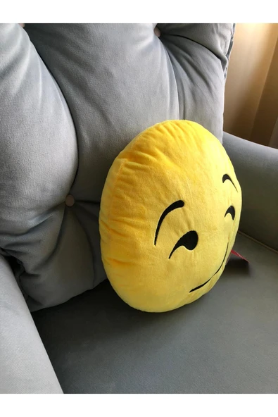 Sarı Emoji Yastık – Gülümseyen Surat Dekoratif Peluş Minder 35 cm - Resim 2