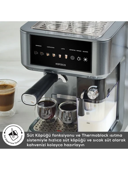 Karaca Mycaffe Barista S10 Entegre Süt Hazneli Otomatik Espresso Latte ve Cappuccino Mak. Galaxygrey - Resim 4