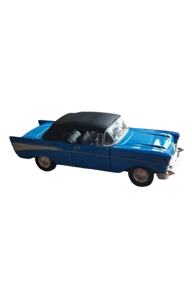 Lisanslı 1957 Chevrolet Bel Air Çek Bırak Model Metal Araba (1:36) MAVİ - Resim 2