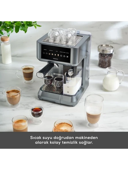 Karaca Mycaffe Barista S10 Entegre Süt Hazneli Otomatik Espresso Latte ve Cappuccino Mak. Galaxygrey - Resim 7