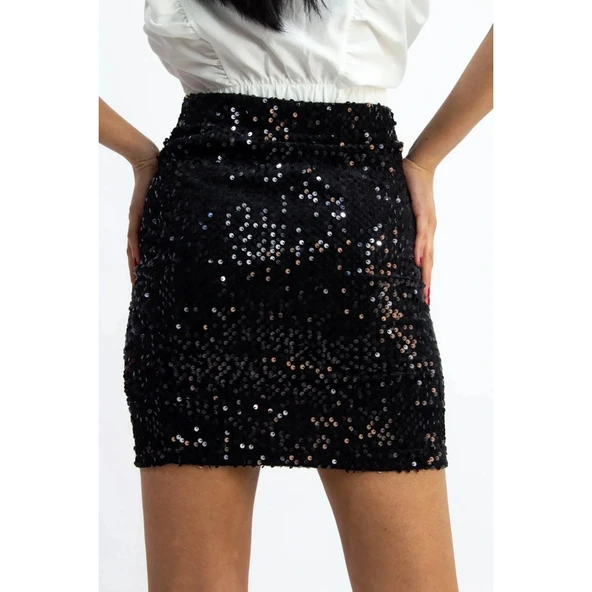 Pullu Payetli Mini Etek Parti Düğün Gece Mini Etek - Resim 2