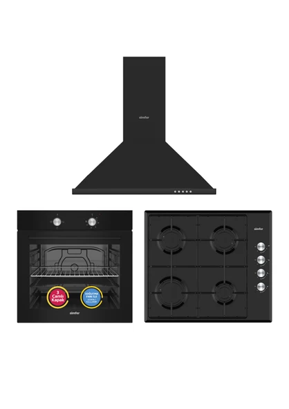 Simfer 4 Fonksiyon Trend Mekanik Siyah 3'lü Ankastre Set (8252 Fırın + 3851 Ocak+8713 Davlumbaz) ürün görseli 1
