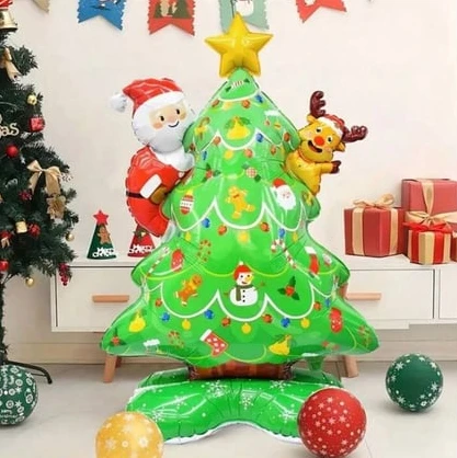 Dev Boy Folyo Balon Yılbaşı Ağacı Noelbabalı Keyikli Ayakta Durabilen Folyo Balon 125 85 Cm - Resim 4
