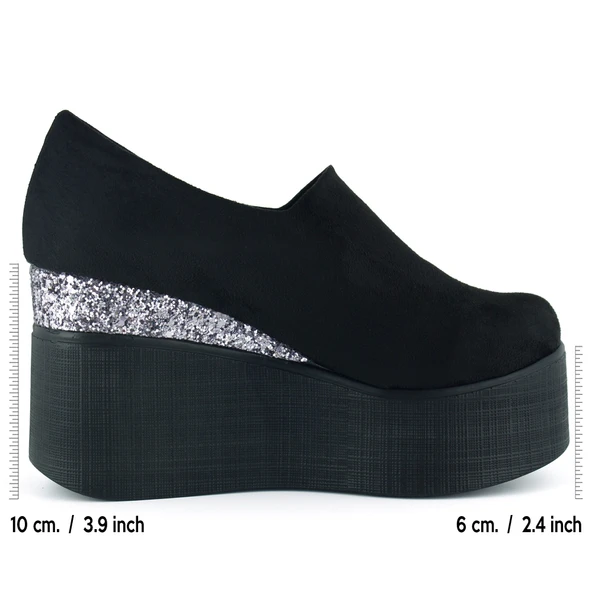 Erkan Saçmacı Lumi Siyah Süet Yuvarlak Burun Taşlı Gizli Dolgu Topuklu Günlük Ayakkabı - Resim 2