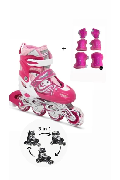 Işıklı Çocuk Pateni Silikon Ayarlanabilir Teker Metal Gövde Numaralı Ve Koruma Seti ürün görseli 1