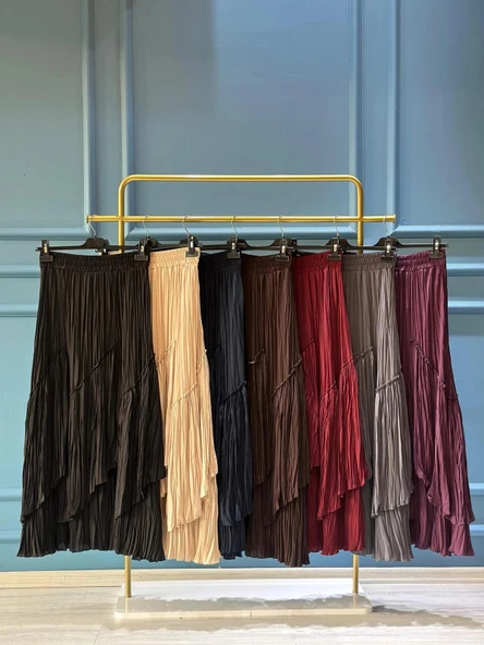 Sentez 5475 Viola Parçalı Kırıştırma Etek - KAHVE ürün görseli 1