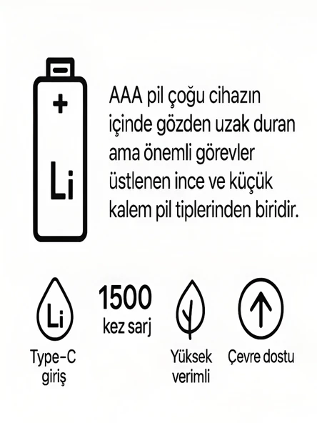 Type-C Şarjlı 800mWh 1.5V Şarj Edilebilir 2'li AAA İnce Pil - lityum iyon Batarya - Resim 5