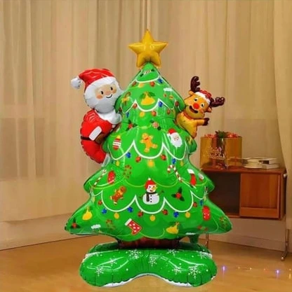 Dev Boy Folyo Balon Yılbaşı Ağacı Noelbabalı Keyikli Ayakta Durabilen Folyo Balon 125 85 Cm - Resim 2