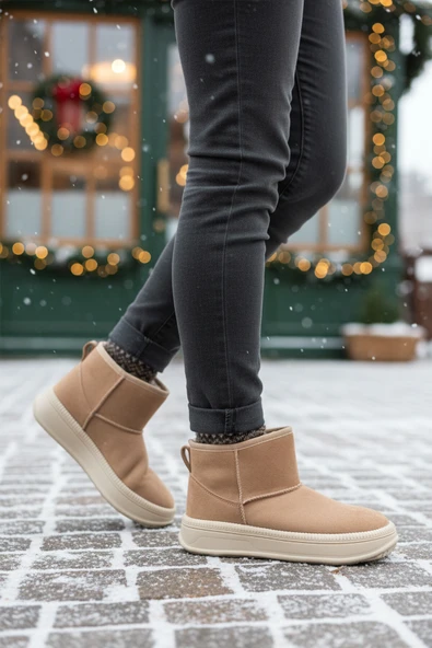 Ayakmod Vizon Nubuk Kürklü Soğuğa Dirençli Kaymaz Kadın Bot 25001 Z - Resim 3