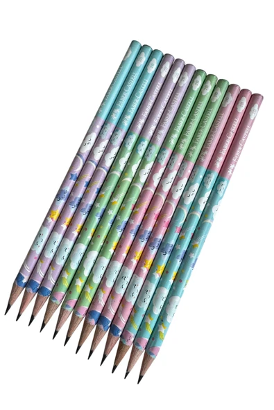 Faber-Castell Sevimli Bulutlar Desenli Kurşun Kalem, 2B, 12'li Set, Pastel Renkler - Resim 3