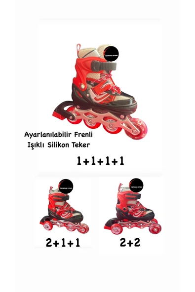 Işıklı Çocuk Pateni Ayarlanılabilir Alıştırma Tekerli Frenli Silikon Tekerli Metal Gövdeli Paten ürün görseli 1