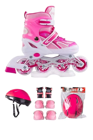 Çift Sıra Kız Çocuk Pembe Çift Sıra Ayarlanabilir Alıştırma Pateni Kask Ve Dizlik Seti Pembe 30-33 ürün görseli 1