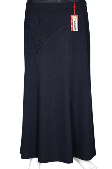 Hesna Kadın Nida Kışlık Büyük Beden Taşlı Astarsız Lastikli Lacivert Etek ürün görseli 1