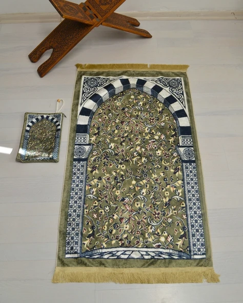 Pratik ve Taşınabilir İpek Dokulu Çantalı Seccade Ravza Desenli Fermuarlı ürün görseli 1