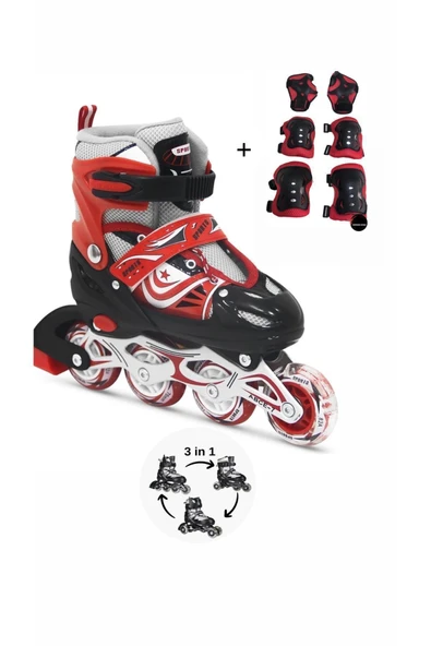 Işıklı Çocuk Pateni Silikon Ayarlanabilir Teker Metal Gövde Numaralı Ve Koruma Seti ürün görseli 1