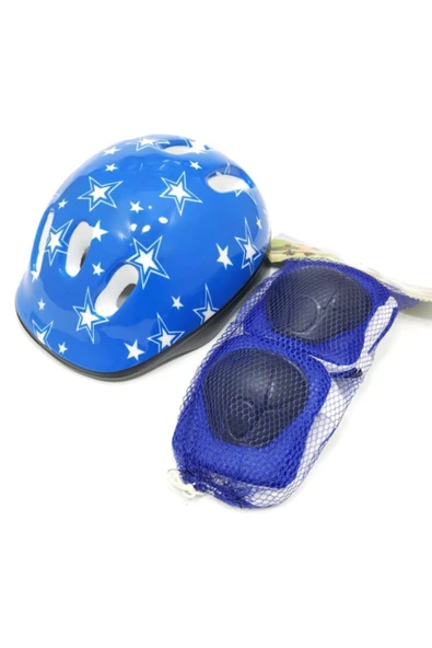 Mavi Kask Dizlik Dirseklik Eldiven Koruyucu Set Ps501 - Resim 3