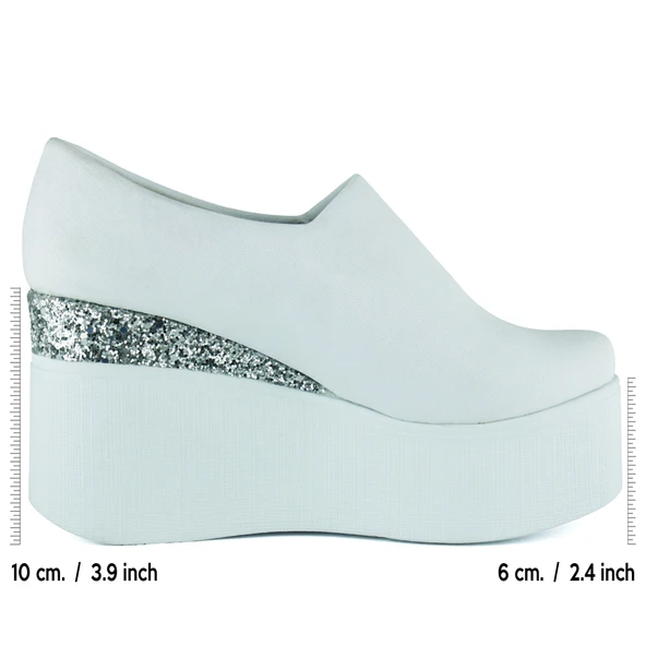 Erkan Saçmacı Lumi Beyaz Streç Yuvarlak Burun Taşlı Gizli Dolgu Topuklu Günlük Ayakkabı - Resim 2