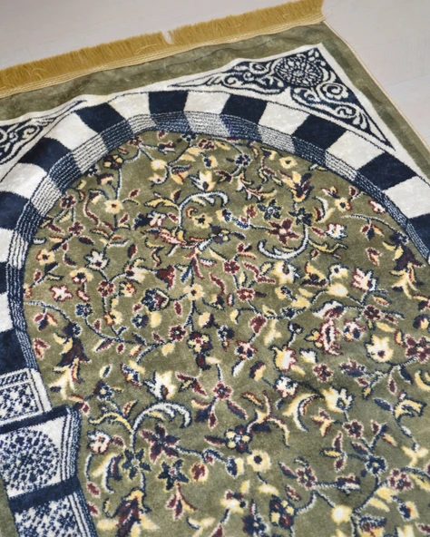 Pratik ve Taşınabilir İpek Dokulu Çantalı Seccade Ravza Desenli Fermuarlı - Resim 3