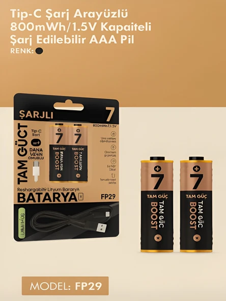 Type-C Şarjlı 800mWh 1.5V Şarj Edilebilir 2'li AAA İnce Pil - lityum iyon Batarya - Resim 7