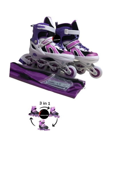 Işıklı Çocuk Pateni Silikon Ayarlanabilir Teker Metal Gövde Numaralı Çantalı 3 In 1 - Resim 2