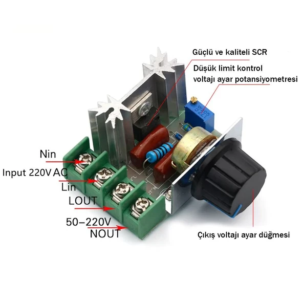 Hız Düğmesi 2000W Thyristor Elektronik Voltaj Regülatörü Dim Hız Sıcaklık Kontrolü - Resim 5