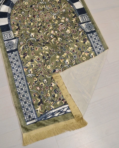 Pratik ve Taşınabilir İpek Dokulu Çantalı Seccade Ravza Desenli Fermuarlı - Resim 4