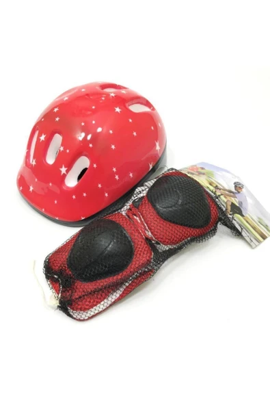 Kırmızı Kask Dizlik Dirseklik Eldiven Koruyucu Set Ps501 - Resim 2