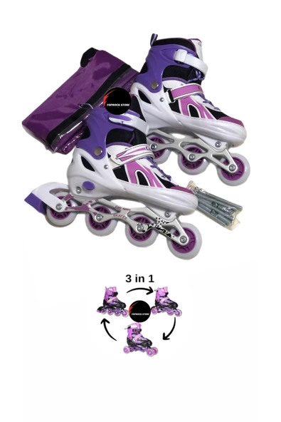 Işıklı Çocuk Pateni Silikon Ayarlanabilir Teker Metal Gövde Numaralı Çantalı 3 In 1 ürün görseli 1