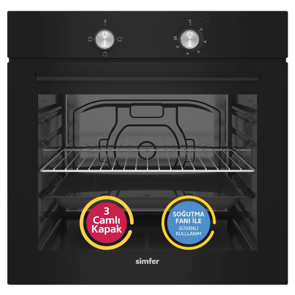 Simfer 4 Fonksiyon Trend Mekanik Siyah 3'lü Ankastre Set (8252 Fırın + 3851 Ocak+8713 Davlumbaz) - Resim 2