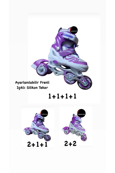 Işıklı Çocuk Pateni Ayarlanılabilir Alıştırma Tekerli Frenli Silikon Tekerli Metal Gövdeli Paten ürün görseli 1