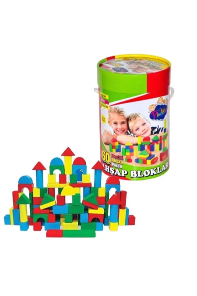 Renkli Ahşap Bloklar Kutulu 60 Parça ürün görseli 1